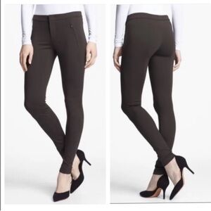 VINCE Ponte Stretch Grey / Green Legging Skinny Pants Zip Hem NWT 12